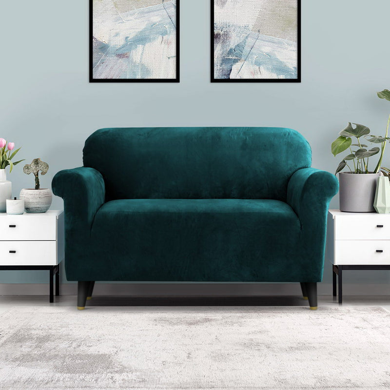 Artiss Sofa Cover Couch Covers 2 Seater Velvet Agate Green