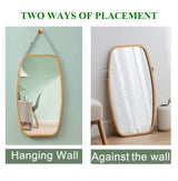 Hanging Full Length Wall Mirror - Solid Bamboo Frame and Adjustable Leather Strap for Bathroom and Bedroom