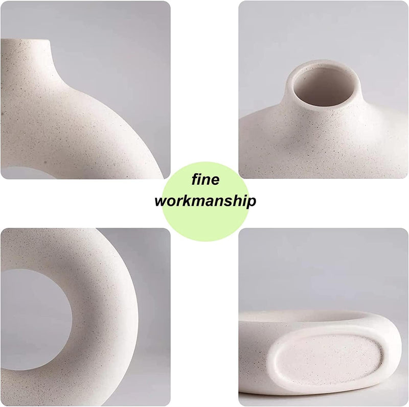 Ceramic Set of 2 Creative Round White Vases for Home Decor