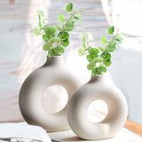 Ceramic Set of 2 Creative Round White Vases for Home Decor