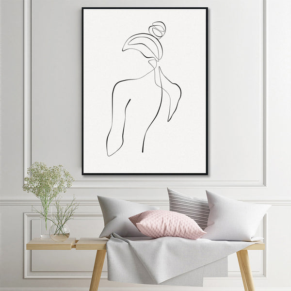 Wall Art 50cmx70cm Woman Back Line Art Black Frame Canvas