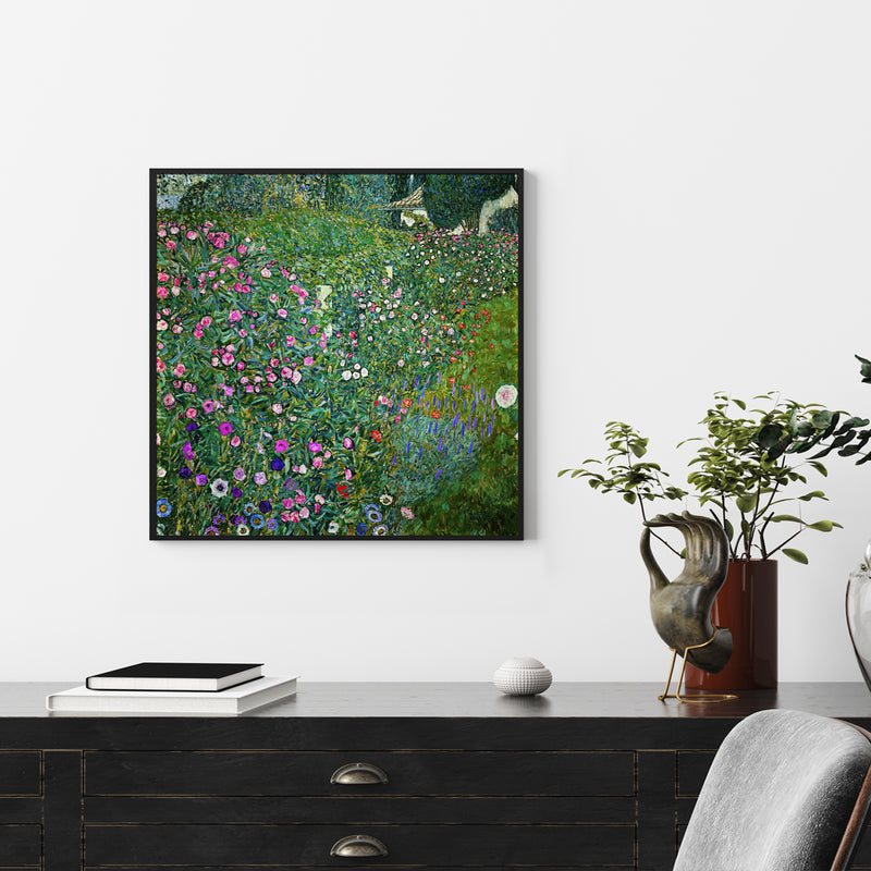 Wall Art 50cmx50cm Italian garden by Gustav Klimt Black Frame Canvas