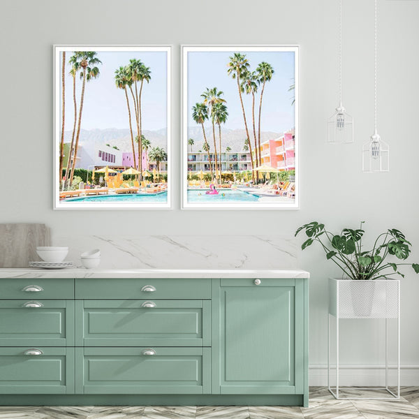 Wall Art 70cmx100cm Saguaro Hotel 2 Sets White Frame Canvas