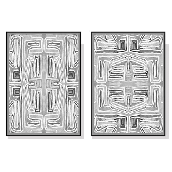 Wall Art 60cmx90cm Black White Pattern 2 Sets Black Frame Canvas