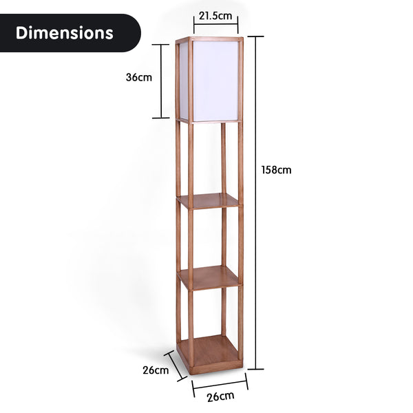 Sarantino Etagere Floor Lamp Off-White Fabric Shade in Wood Finish