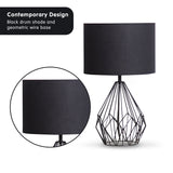 Sarantino Metal Wire Table Lamp in Black Finish With Black Drum Shade