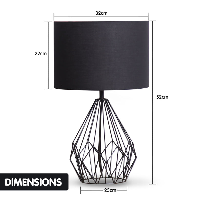 Sarantino Metal Wire Table Lamp in Black Finish With Black Drum Shade