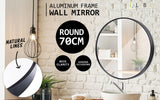 2 Set Wall Mirror Round Aluminum Frame Bathroom 70cm BLACK