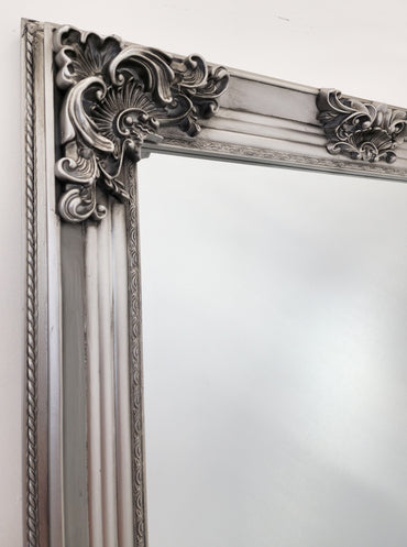 Deluxe French Provincial Ornate Mirror - Antique Silver - 90cm x 170cm