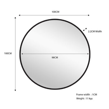 Metal Round Mirror 100cm - Black