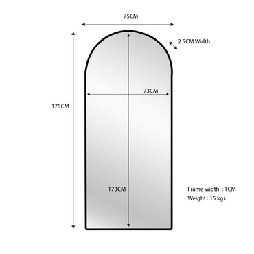 Metal Arch Mirror 80cm x 170cm - Black