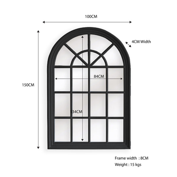 Window Style Mirror - Black Arch 100 CM x 150 CM