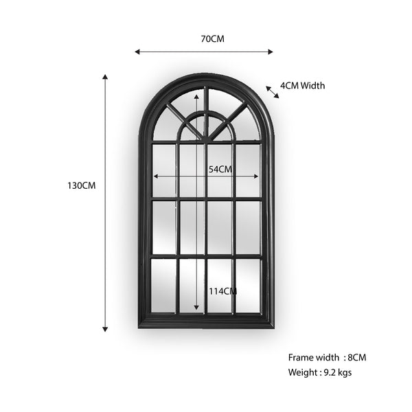 X-Large Window Style Mirror - Black Arch 100 CM x 180 CM