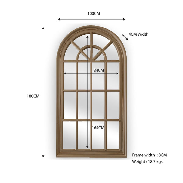 X-Large Window Style Mirror - Taupe Arch 100 CM x 180 CM