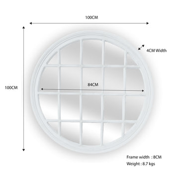 Window Style Mirror - White Circle 100cm