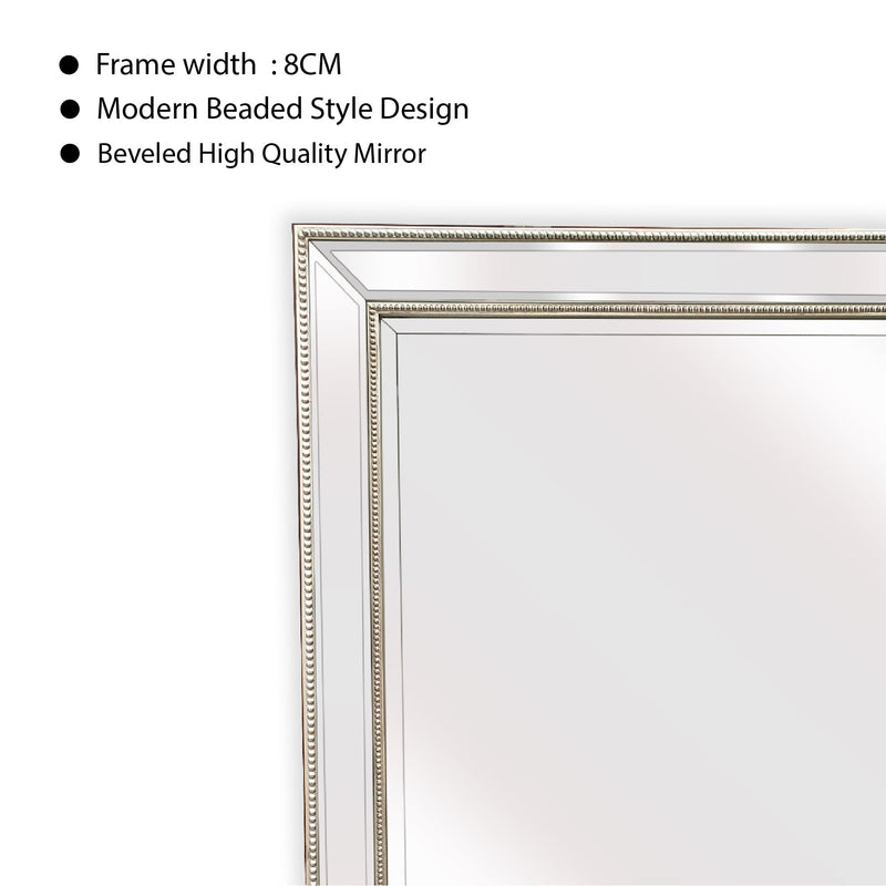 Silver Beaded Framed Mirror - Free Standing 50cm x 170cm