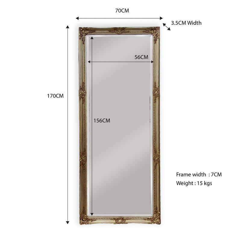 French Provincial Ornate Mirror - Champagne - Medium 70cm x 170cm