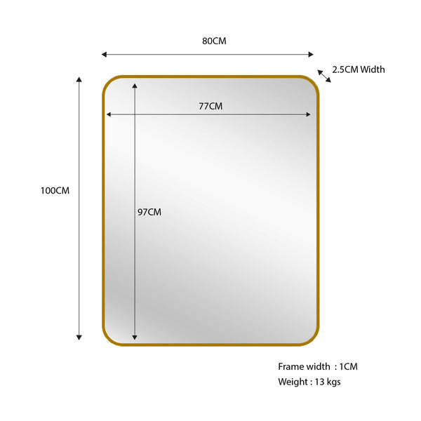 Gold Metal Rectangle Mirror - Small 80cm x 100cm