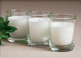 20 White Wax Clear Glass Holder Votive Candle - Wedding Event Centrepiece Table Decoration