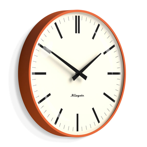 Newgate Radio City Wall Clock Bold Black Marker Dial.- Matte Pumpkin Orange