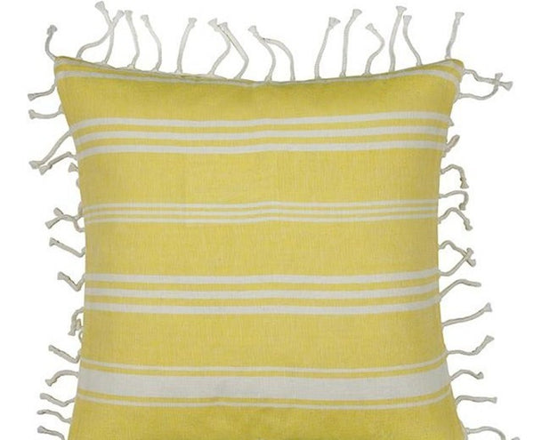 Fresh Yellow & White Striped Cushion Cover with knotted edging