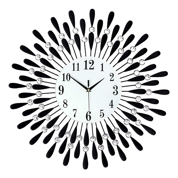 Large Modern 3D Crystal Wall Clock Luxury Art Metal Round Home Decor