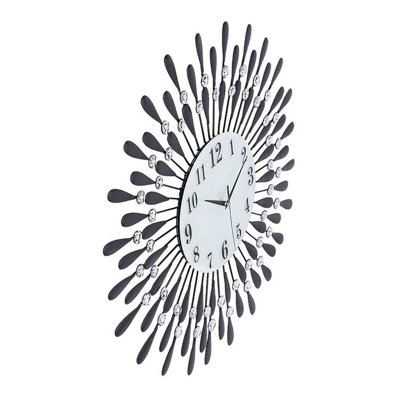 Large Modern 3D Crystal Wall Clock Luxury Art Metal Round Home Decor