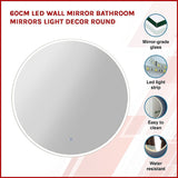 60cm LED Wall Mirror Bathroom Mirrors Light Decor Round