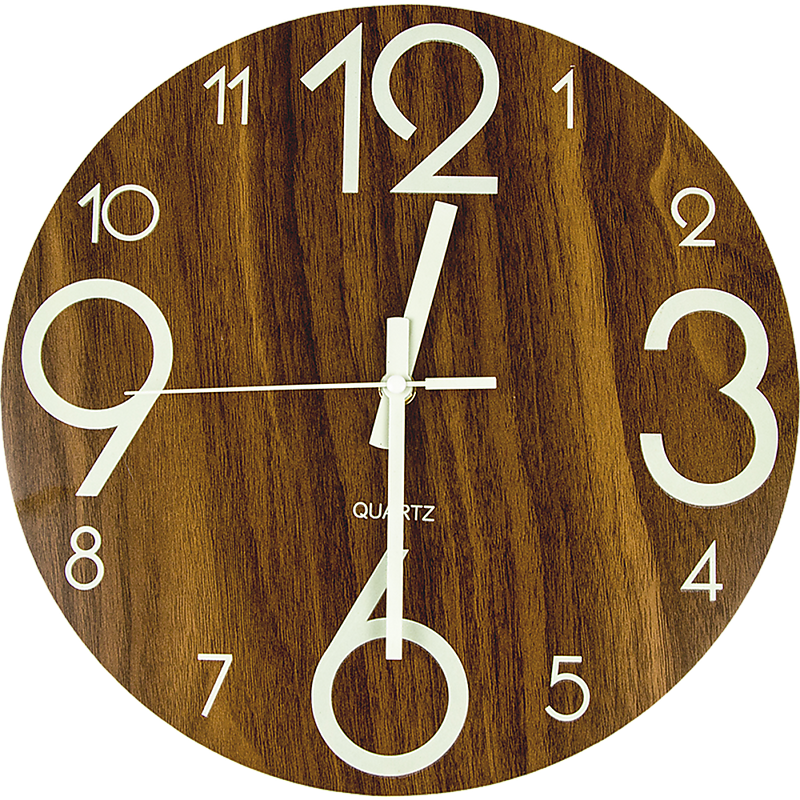 Glow In Dark Wall Clock Luminous Quartz Quiet Wooden Home Decor 30cm