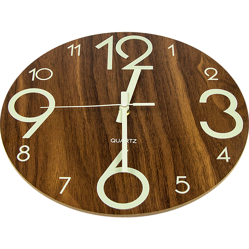 Glow In Dark Wall Clock Luminous Quartz Quiet Wooden Home Decor 30cm