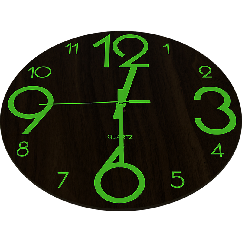 Glow In Dark Wall Clock Luminous Quartz Quiet Wooden Home Decor 30cm