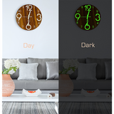 Glow In Dark Wall Clock Luminous Quartz Quiet Wooden Home Decor 30cm