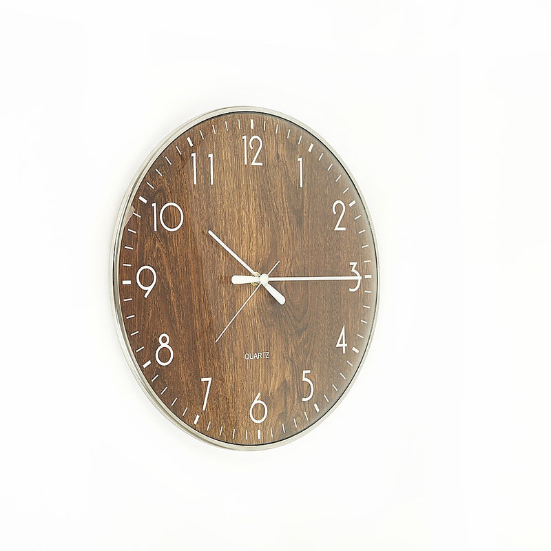 14-inch Round Wall Clock Silent Non-Ticking Quartz Battery Operated Wood Grain