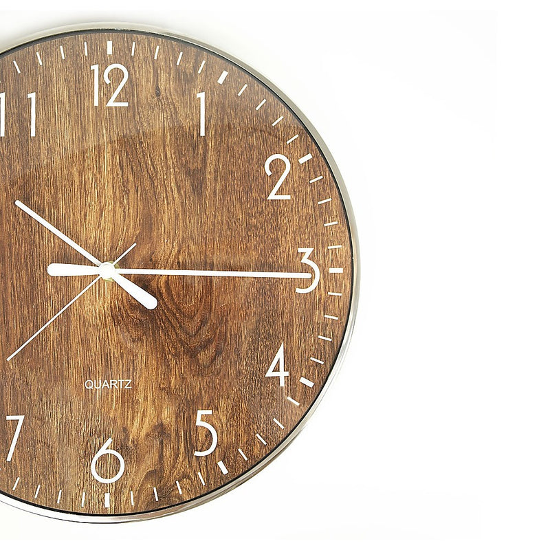 14-inch Round Wall Clock Silent Non-Ticking Quartz Battery Operated Wood Grain