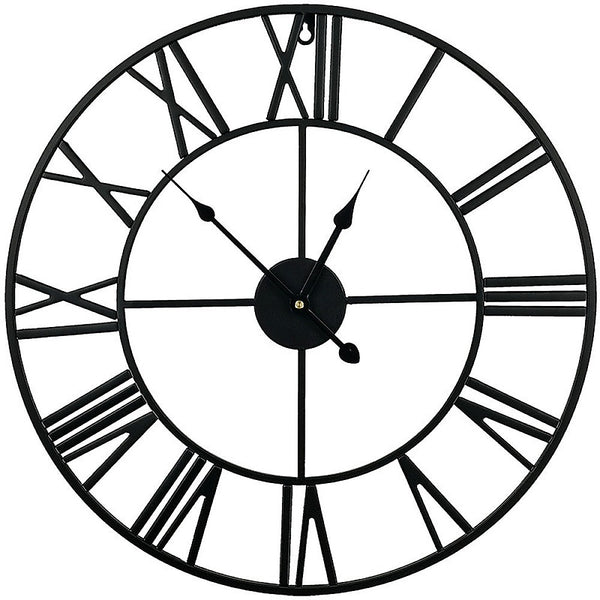 60cm Industrial Large Wall Clock, Round Metal Wall Clocks Roman Numerals Style