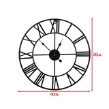 60cm Industrial Large Wall Clock, Round Metal Wall Clocks Roman Numerals Style