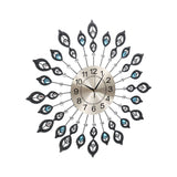 Artiss 60cm Wall Clock Large 3D Peacock Crystal Silver